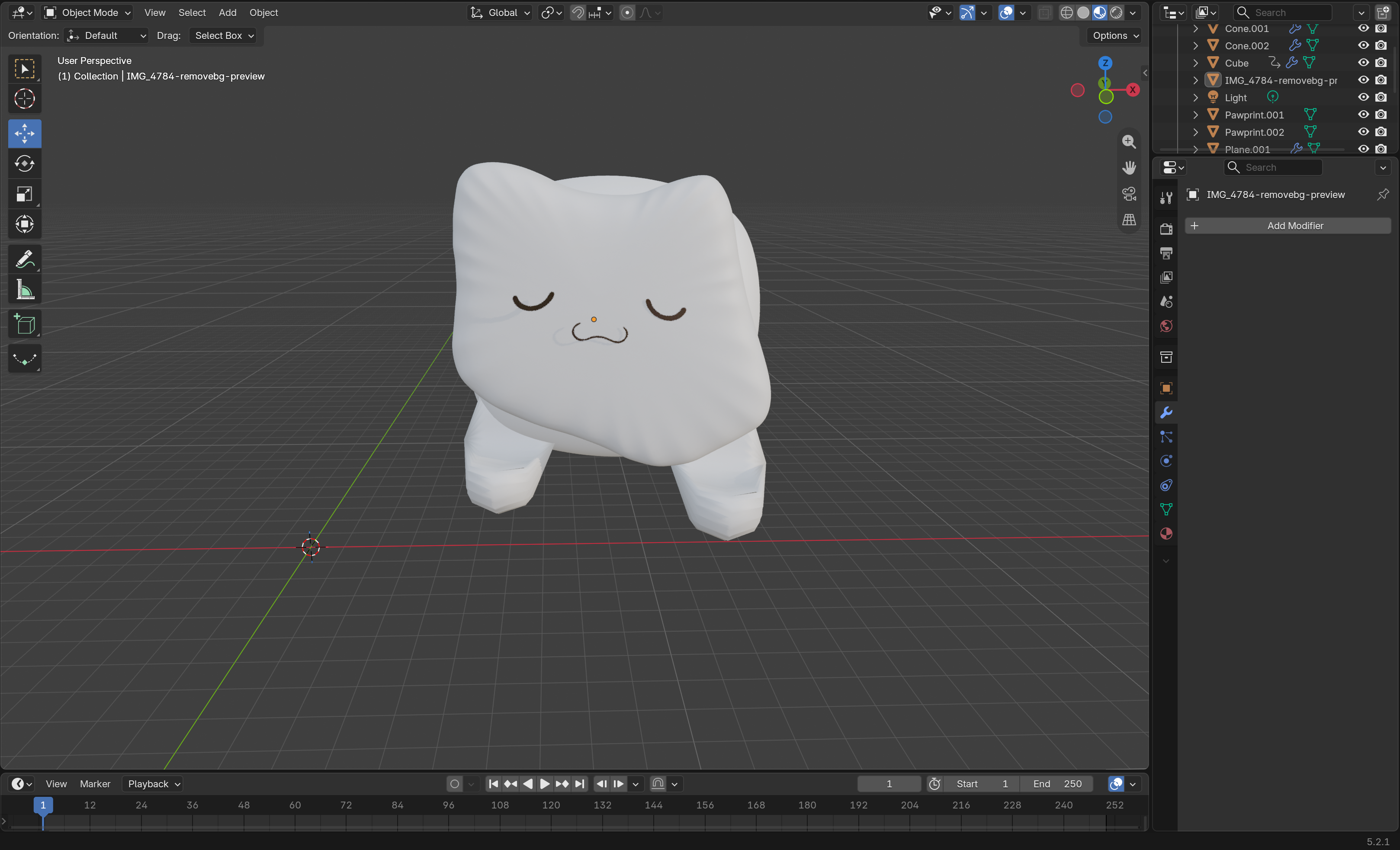 Front Angle View of Replicated Cat in Blender